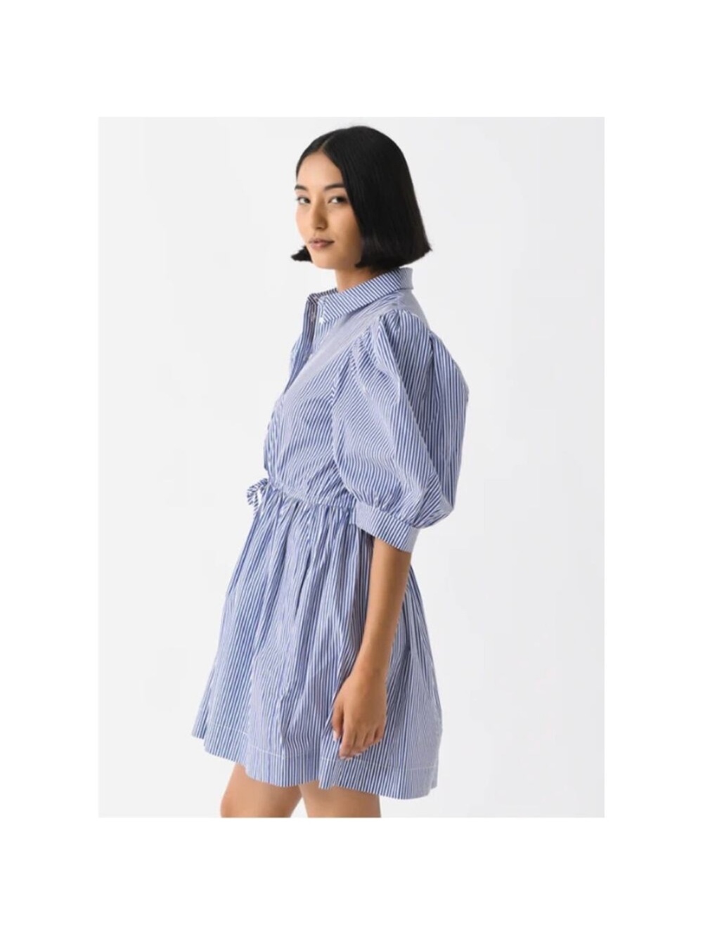 NWT HUNTER BELL Blue and White Striped Cotton Poplin Dress with Tie Waist